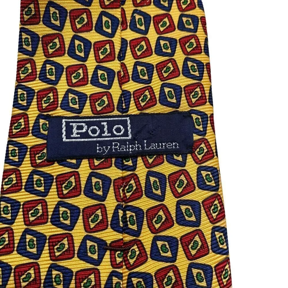 Vintage Polo Ralph Lauren Necktie Mens Tie Silk Yellow Preppy Office